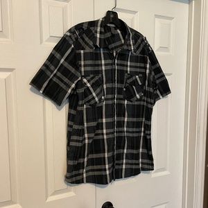 BOGO Burnsick Black, Gray & White Large Plaid Short Sleeve Button Down Shirt XL